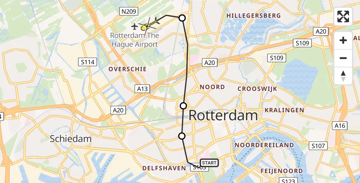 Routekaart van de vlucht: Lifeliner 2 naar Rotterdam The Hague Airport, Aleidisstraat