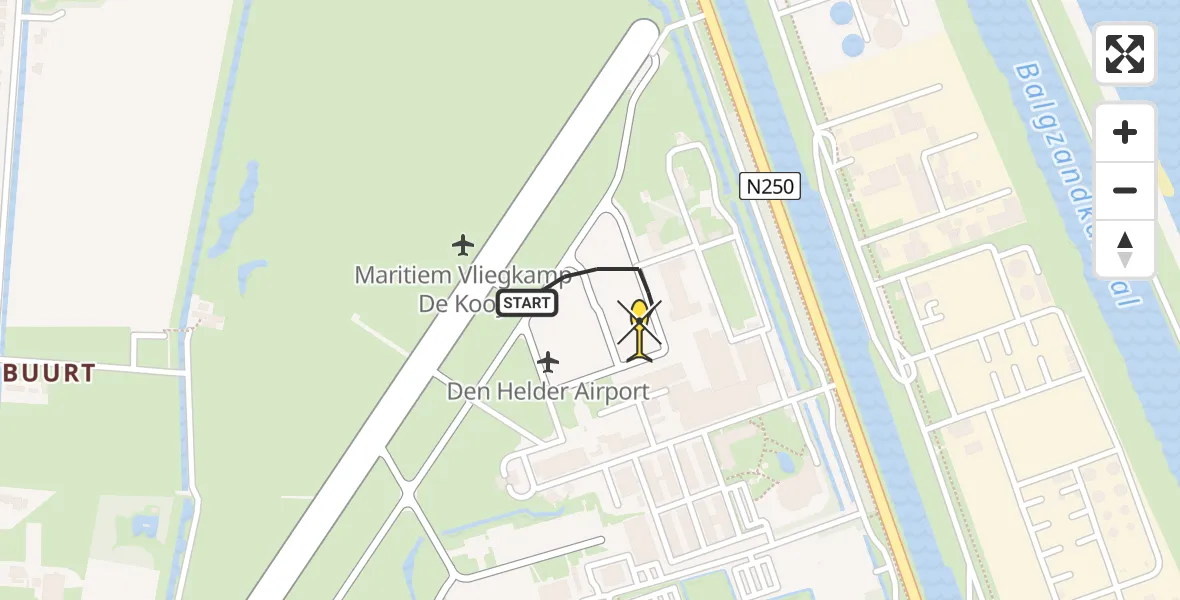 Routekaart van de vlucht: Politieheli naar Vliegveld De Kooy, Rijksweg