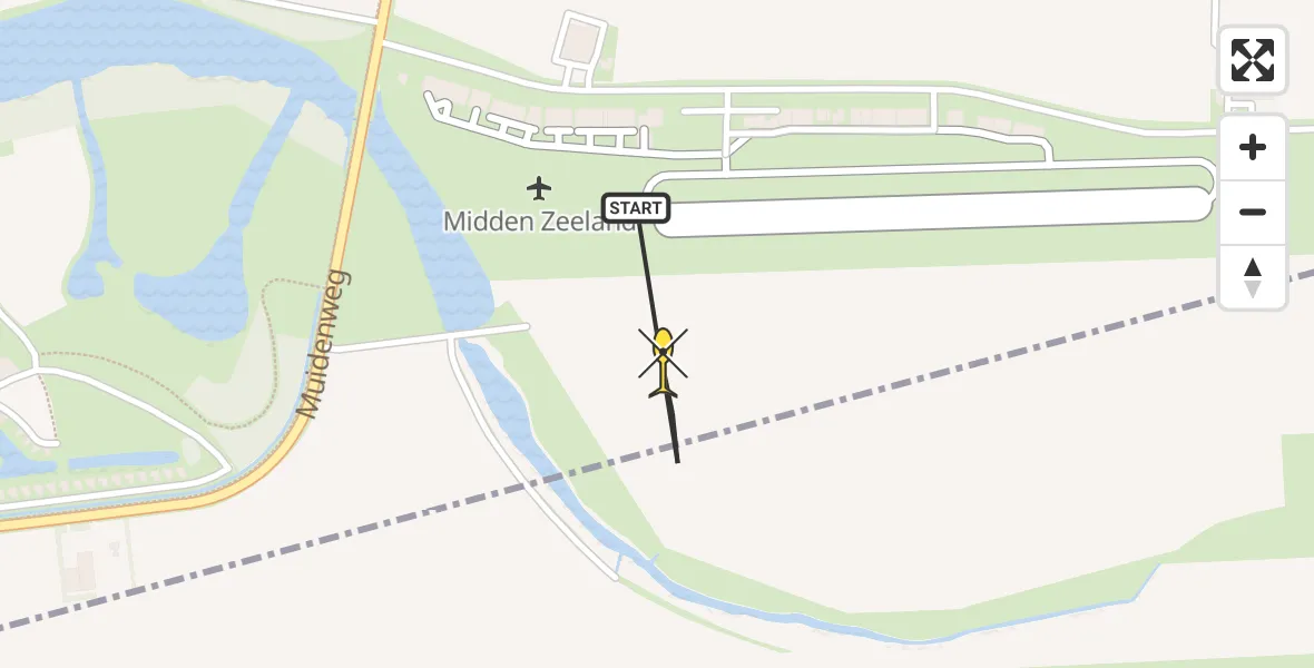 Routekaart van de vlucht: Kustwachthelikopter naar Vliegveld Midden-Zeeland, Calandweg