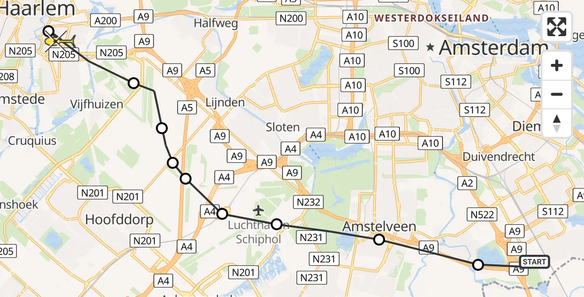 Routekaart van de vlucht: Lifeliner 1 naar Haarlem, Zomervaart