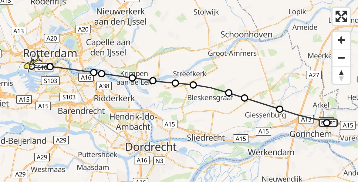 Routekaart van de vlucht: Lifeliner 2 naar Rotterdam, Arkelse Onderweg