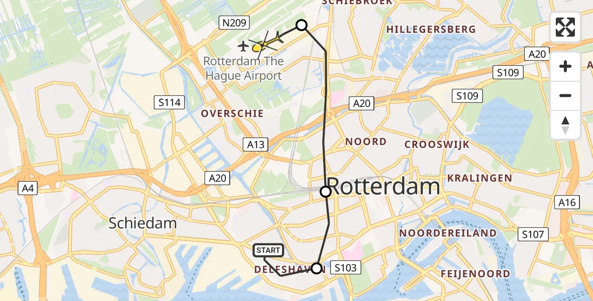 Routekaart van de vlucht: Lifeliner 2 naar Rotterdam The Hague Airport, Coolhaven