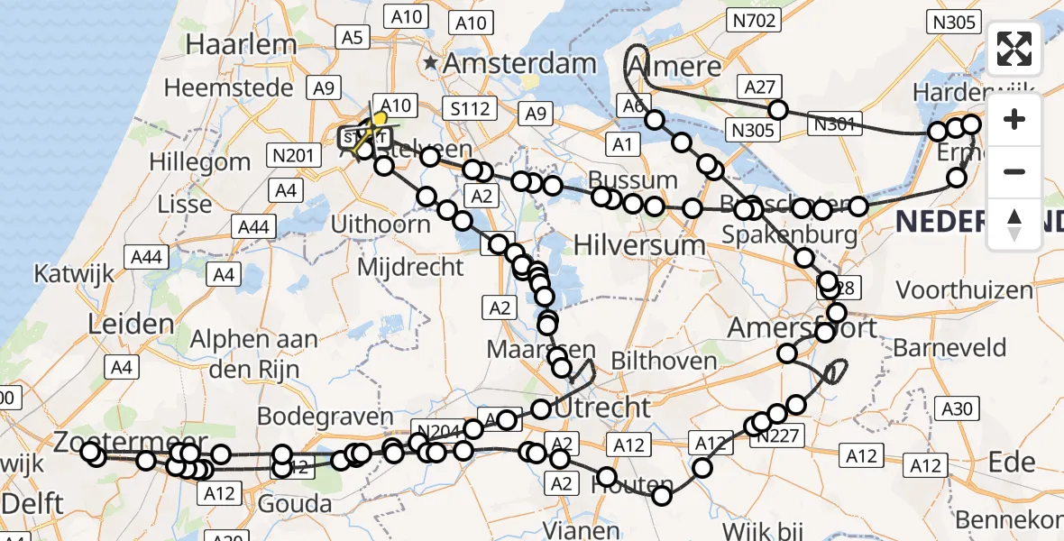 Vluchtroute Politiehelikopter van Schiphol naar Schiphol