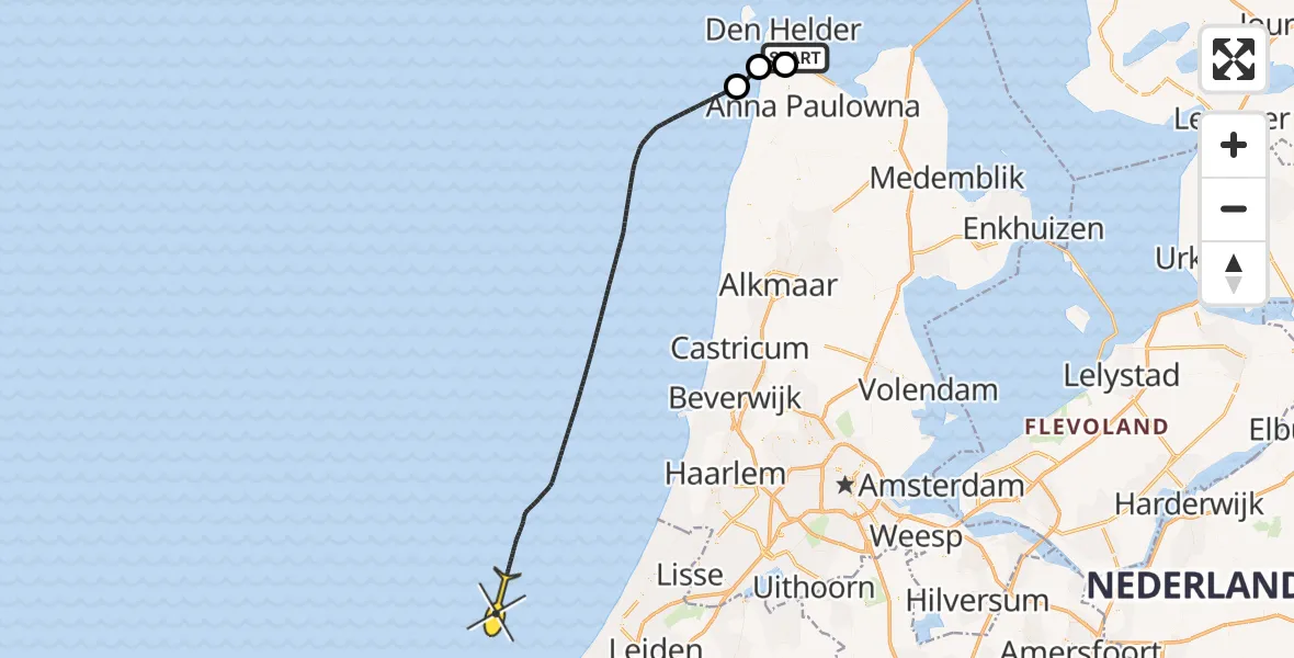 Routekaart van de vlucht: Politiehelikopter naar Korte Vliet