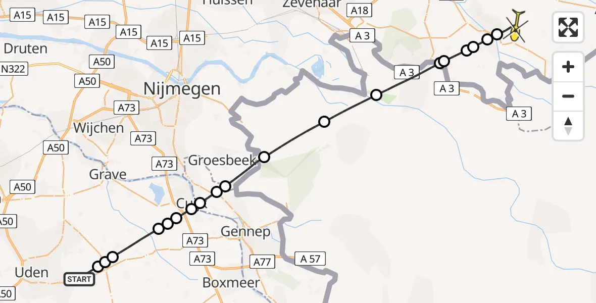Routekaart van de vlucht: Lifeliner 3 naar Silvolde, Peelweg