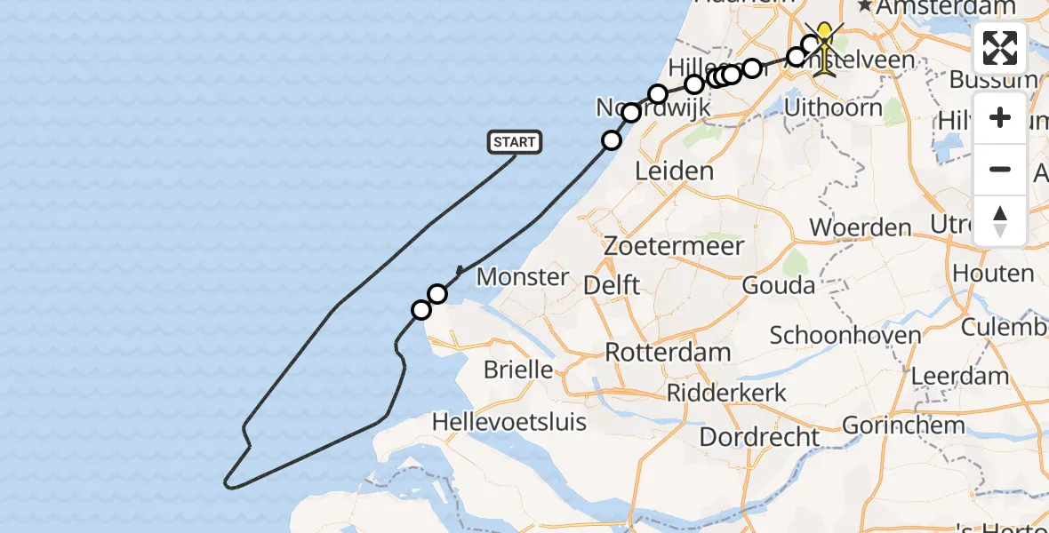Vluchtroute Politiehelikopter van  naar Schiphol