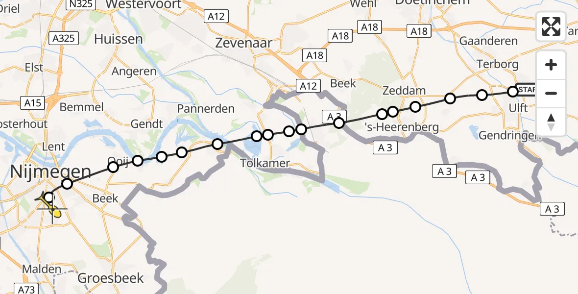 Routekaart van de vlucht: Lifeliner 3 naar Radboud Universitair Medisch Centrum, Slingerparallel
