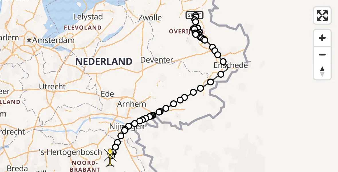 Routekaart van de vlucht: Politiehelikopter naar Vliegbasis Volkel, Grote Esweg