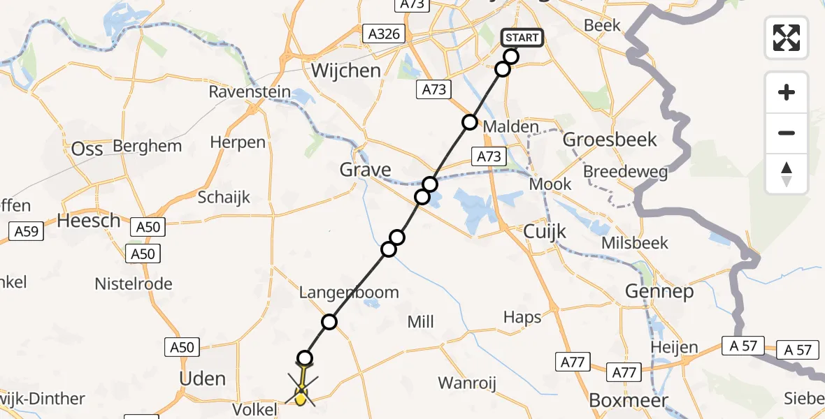 Routekaart van de vlucht: Lifeliner 3 naar Vliegbasis Volkel, Heiweg