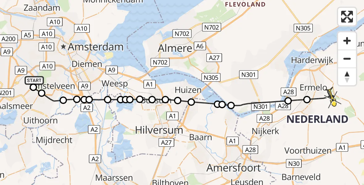 Routekaart van de vlucht: Politieheli naar Ermelo, Fokkerweg