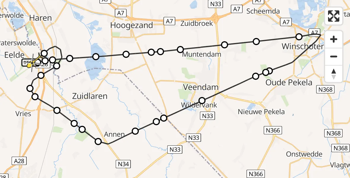 Routekaart van de vlucht: Lifeliner 4 naar Groningen Airport Eelde, Burgemeester J.G. Legroweg