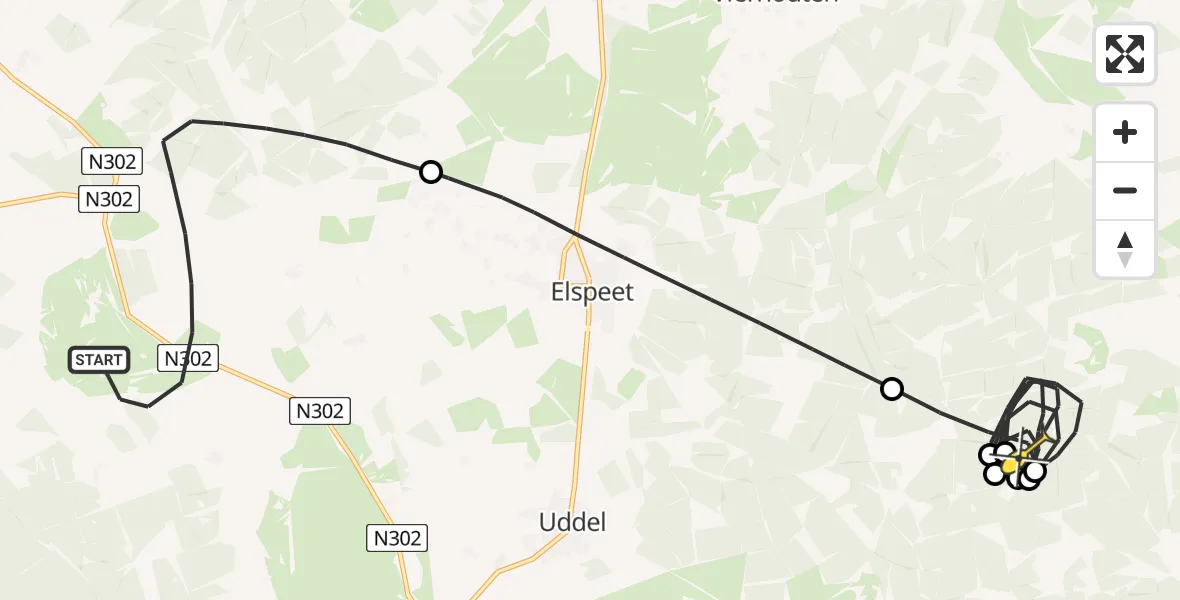 Routekaart van de vlucht: Politieheli naar Vaassen, Postweg