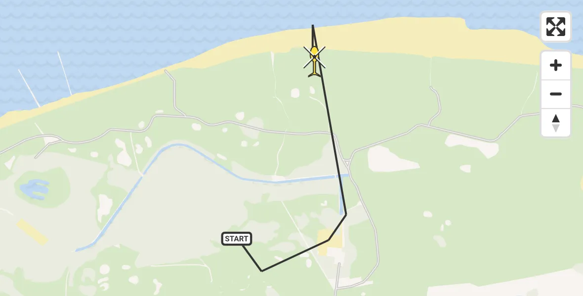 Routekaart van de vlucht: Kustwachthelikopter naar Vrouwenpolder, Strand Vrouwenpolder