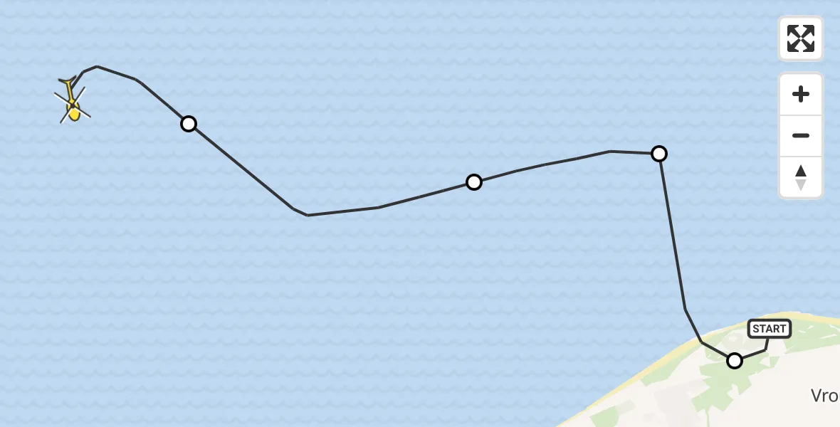 Routekaart van de vlucht: Kustwachthelikopter naar Koningin Emmaweg