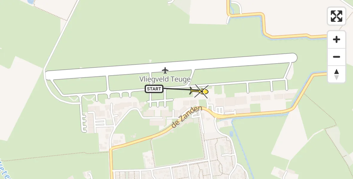 Routekaart van de vlucht: Politieheli naar Vliegveld Teuge, de Zanden
