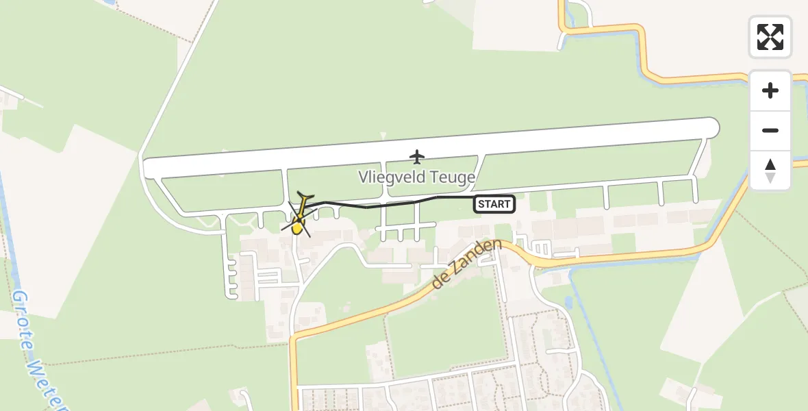 Routekaart van de vlucht: Politiehelikopter naar Vliegveld Teuge, de Zanden