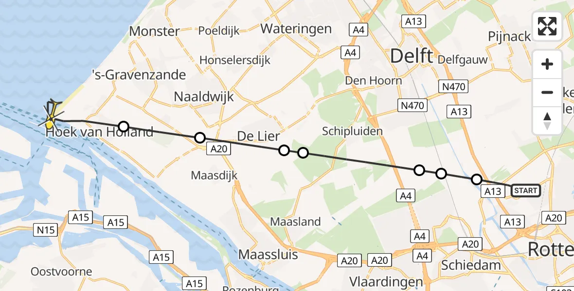 Routekaart van de vlucht: Lifeliner 2 naar Hoek van Holland, Zeekant