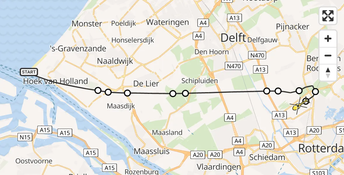 Routekaart van de vlucht: Lifeliner 2 naar Rotterdam The Hague Airport, Koningin Emmaboulevard