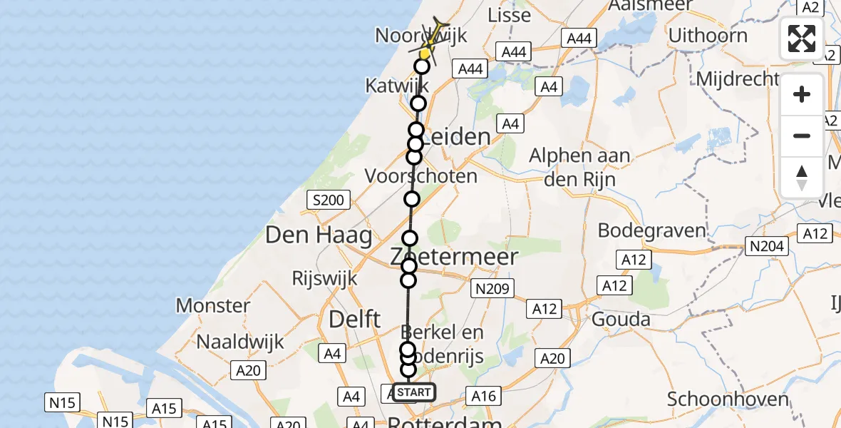 Routekaart van de vlucht: Lifeliner 2 naar Noordwijk, Brandenburgbaan