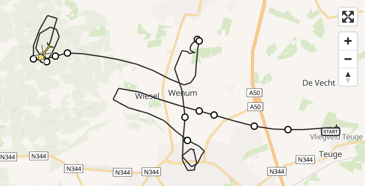 Routekaart van de vlucht: Politieheli naar Vaassen, de Zanden