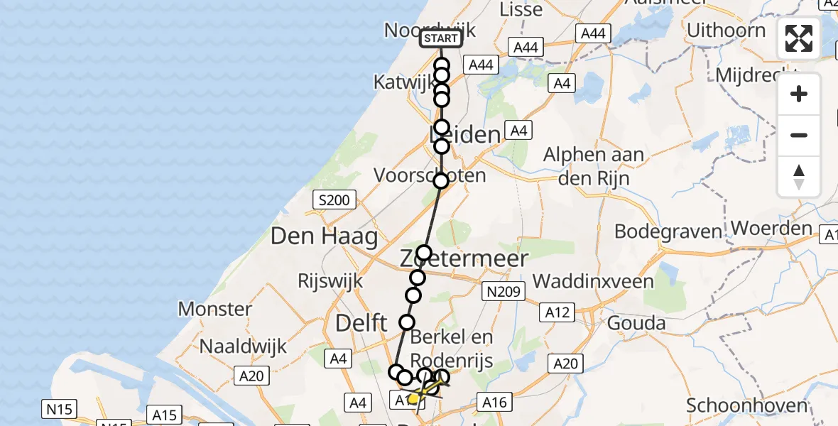 Routekaart van de vlucht: Lifeliner 2 naar Rotterdam The Hague Airport, Hoogeveenseweg
