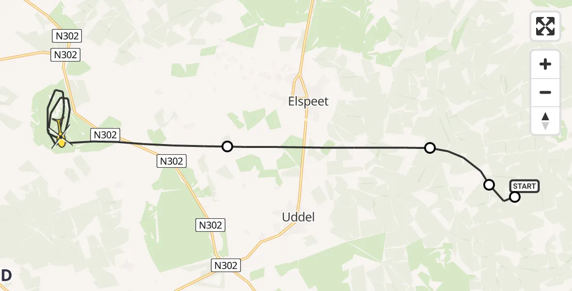 Routekaart van de vlucht: Politieheli naar Ermelo, Elspeterweg