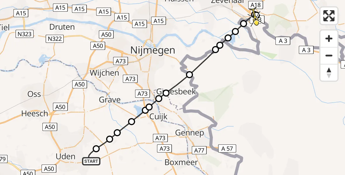 Routekaart van de vlucht: Lifeliner 3 naar Babberich, Zeelandsedijk