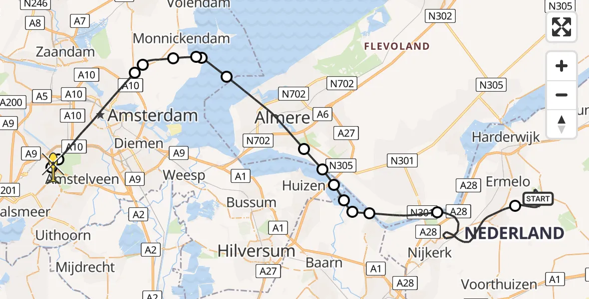 Routekaart van de vlucht: Politieheli naar Schiphol, Drieërweg