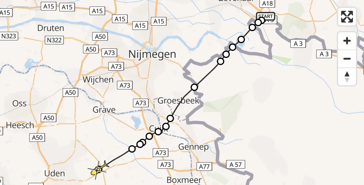 Routekaart van de vlucht: Lifeliner 3 naar Odiliapeel, Kwartiersedijk