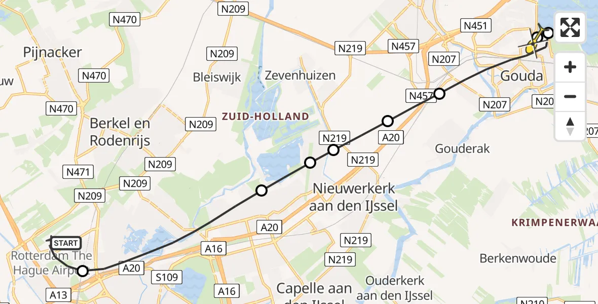 Routekaart van de vlucht: Lifeliner 2 naar Gouda, Ypenburgstraat