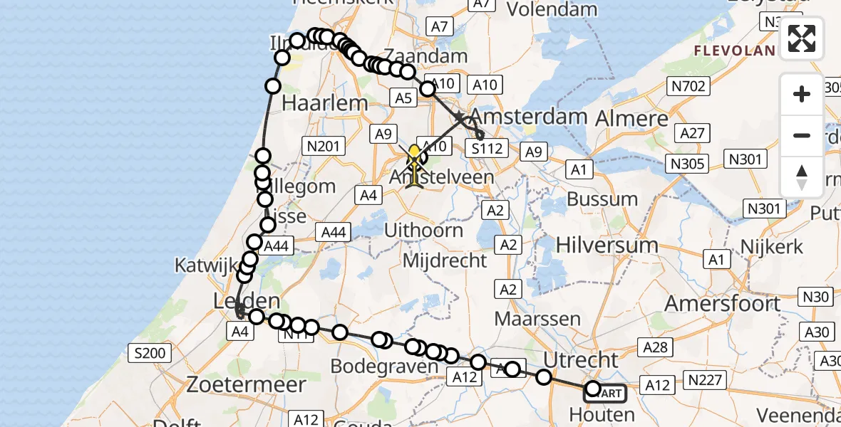 Routekaart van de vlucht: Politieheli naar Schiphol, Walaardt Sacréstraat