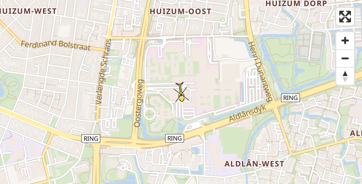 Routekaart van de vlucht: Ambulanceheli naar Leeuwarden