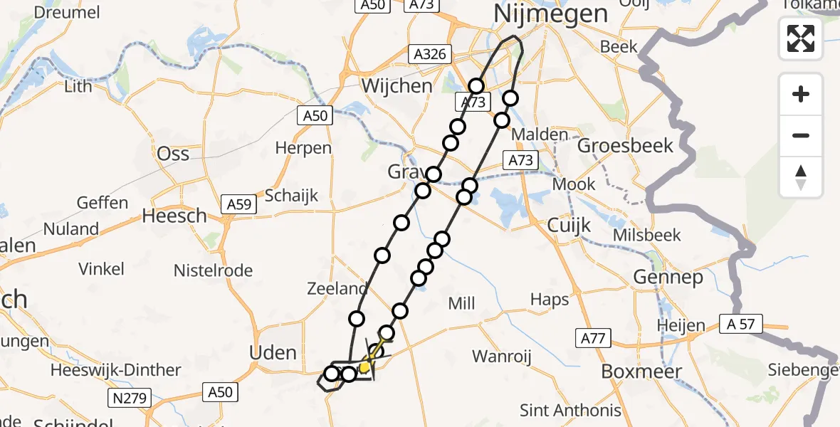 Routekaart van de vlucht: Lifeliner 3 naar Vliegbasis Volkel, Lagenheuvelstraat