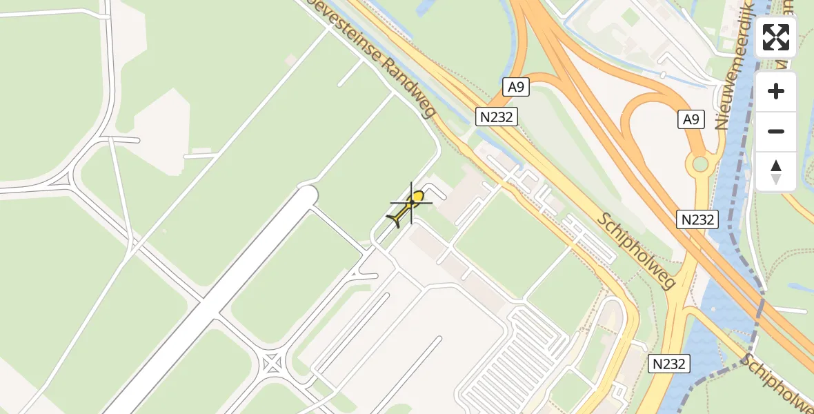 Routekaart van de vlucht: Politieheli naar Schiphol