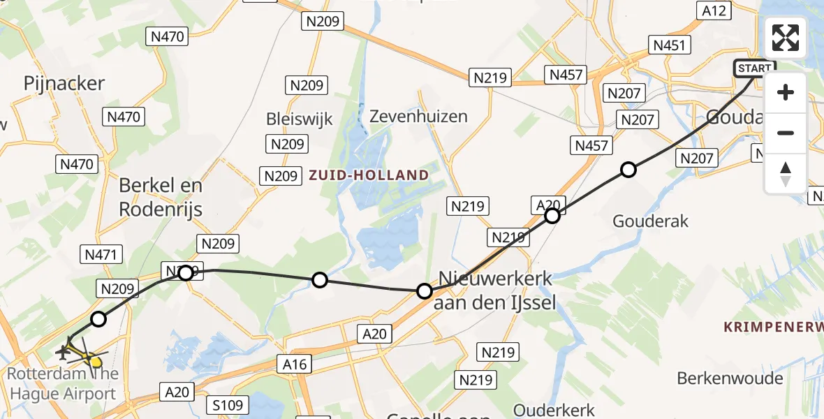 Routekaart van de vlucht: Lifeliner 2 naar Rotterdam The Hague Airport, Kattensingel