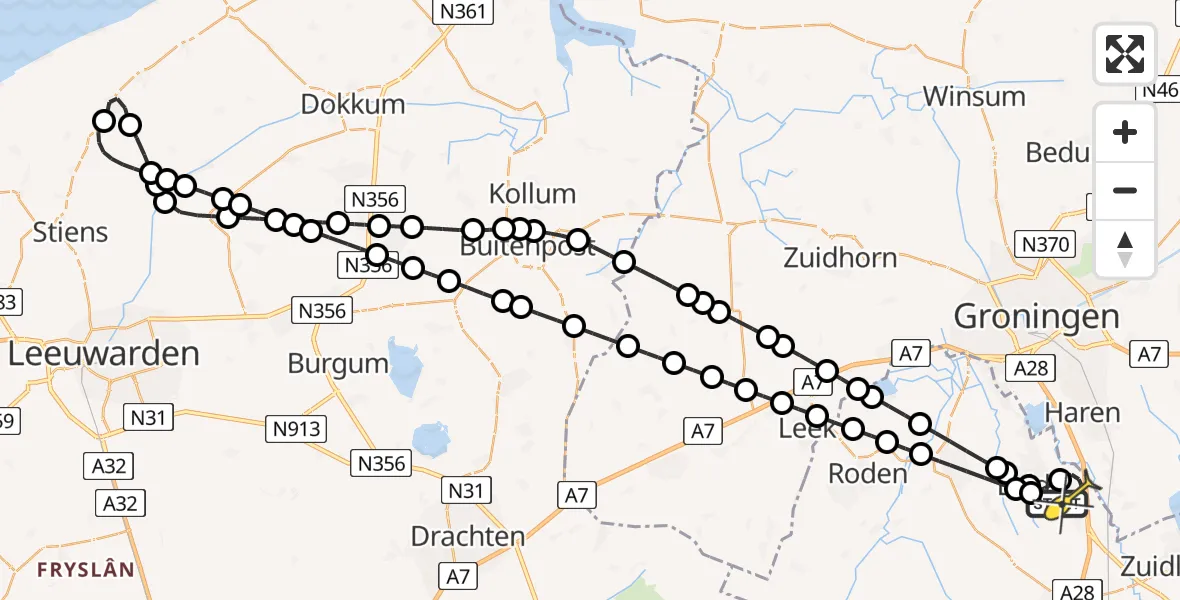 Routekaart van de vlucht: Lifeliner 4 naar Groningen Airport Eelde, Eskampenweg