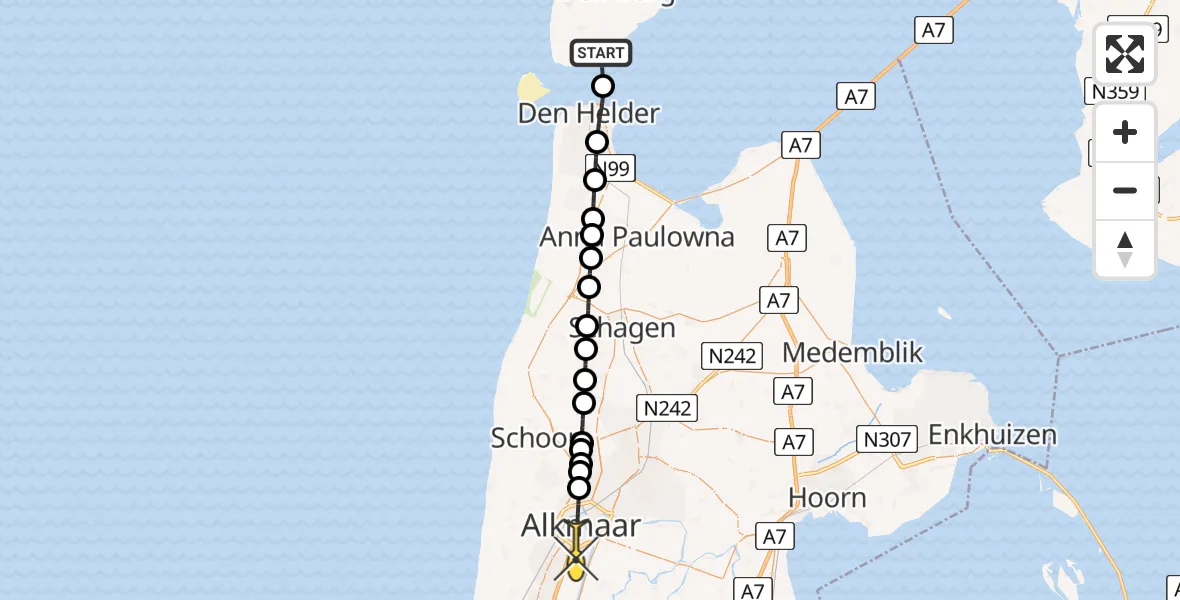 Routekaart van de vlucht: Ambulancehelikopter naar Alkmaar, Veerhaven