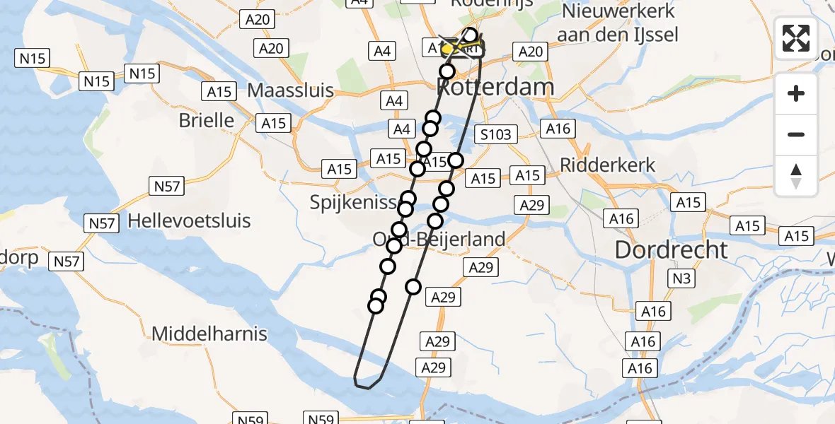 Routekaart van de vlucht: Lifeliner 2 naar Rotterdam The Hague Airport, Zestienhovensekade