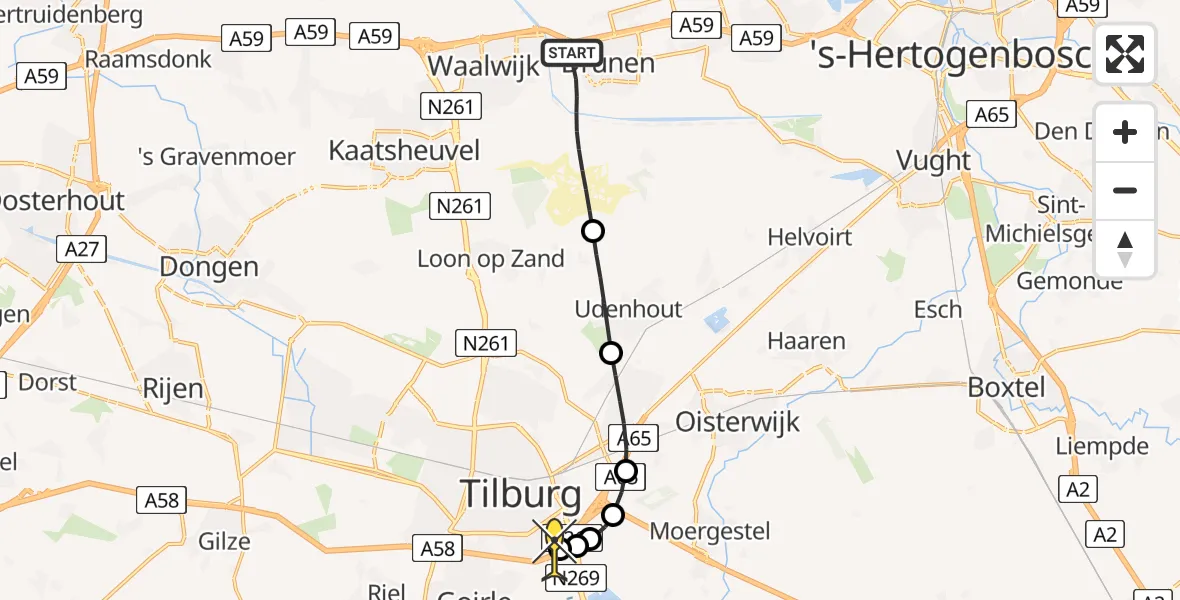 Routekaart van de vlucht: Lifeliner 3 naar Tilburg, Kanaalweg