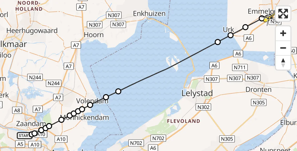 Routekaart van de vlucht: Lifeliner 1 naar Emmeloord, Elbaweg
