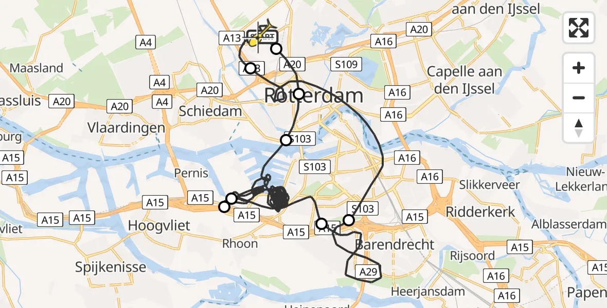 Routekaart van de vlucht: Politiehelikopter naar Rotterdam The Hague Airport, Zaventembaan