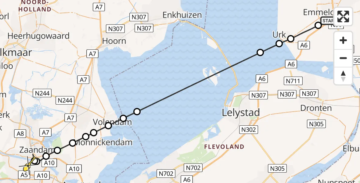 Routekaart van de vlucht: Lifeliner 1 naar Amsterdam Heliport, Titaniumweg