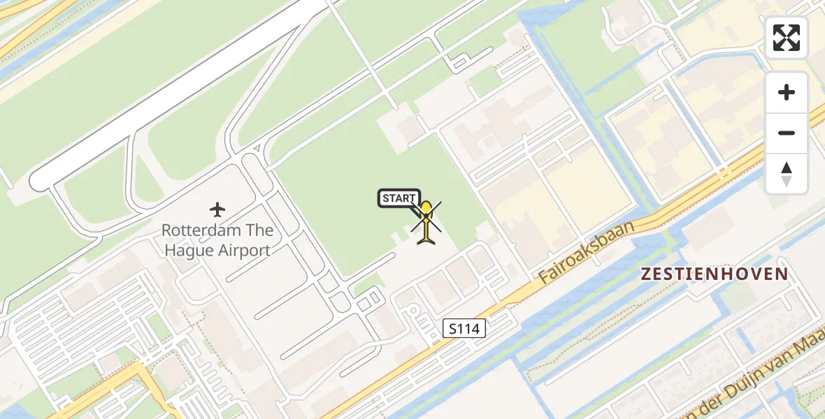 Routekaart van de vlucht: Politiehelikopter naar Rotterdam The Hague Airport, Fairoaksbaan