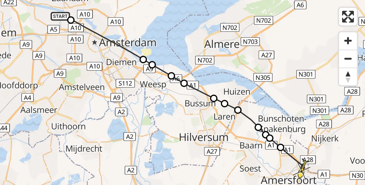 Routekaart van de vlucht: Lifeliner 1 naar Amersfoort, Kompasweg