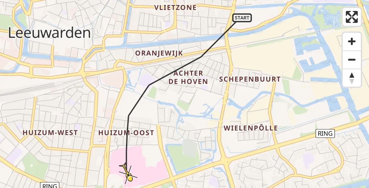 Routekaart van de vlucht: Lifeliner 4 naar Leeuwarden, Achter de Hoven