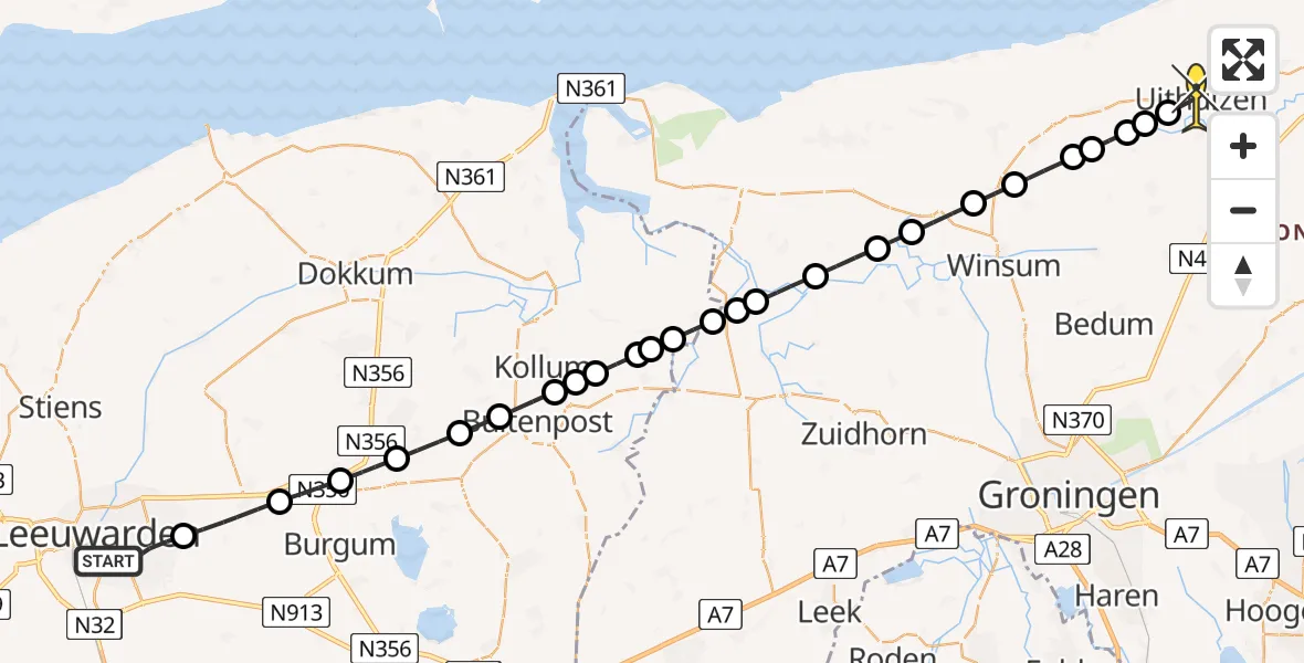 Routekaart van de vlucht: Lifeliner 4 naar Uithuizen, Daslook