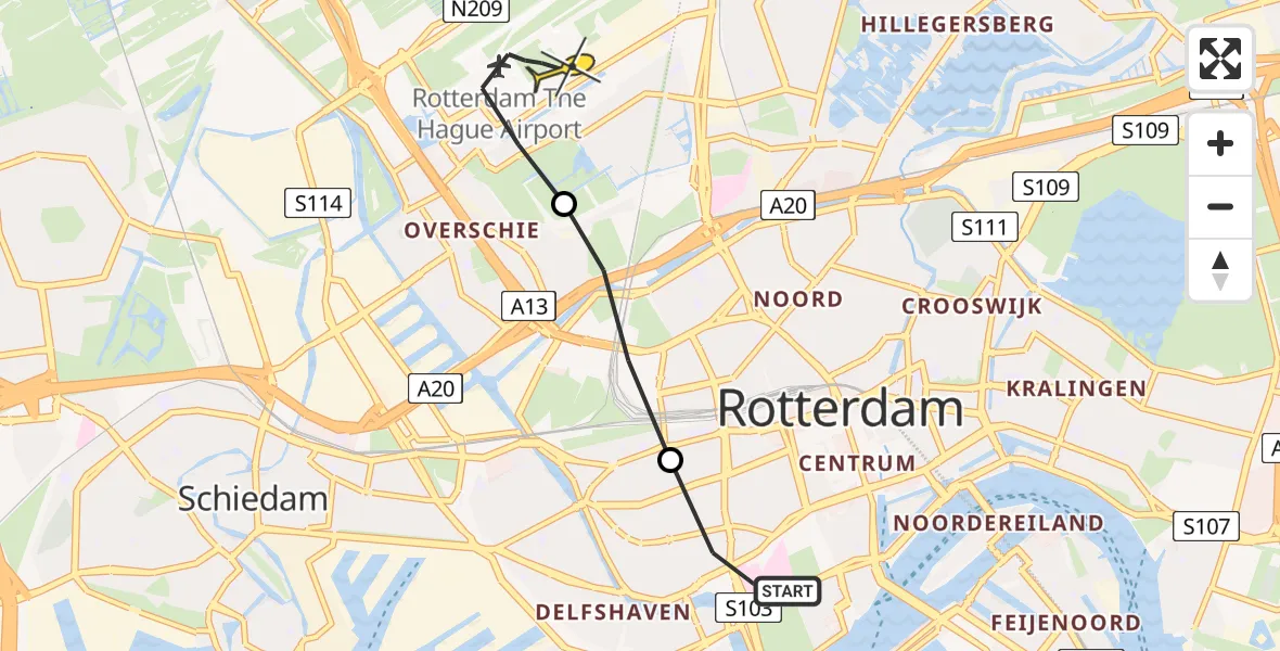 Routekaart van de vlucht: Lifeliner 2 naar Rotterdam The Hague Airport, Zwaerdecroonstraat