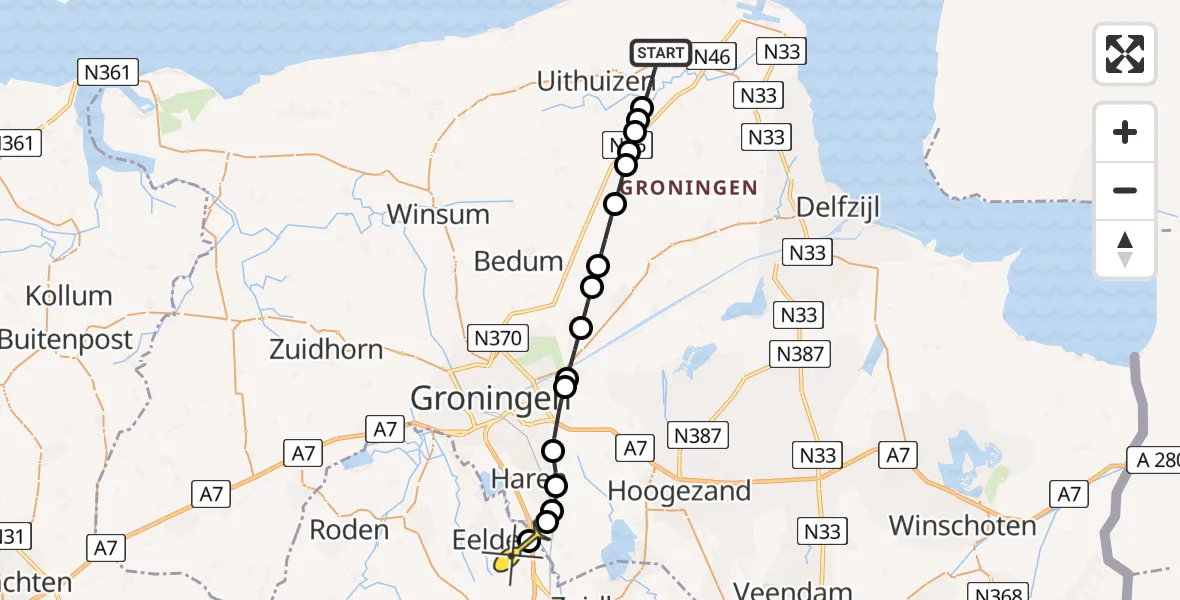 Routekaart van de vlucht: Lifeliner 4 naar Groningen Airport Eelde, Meidoornweg