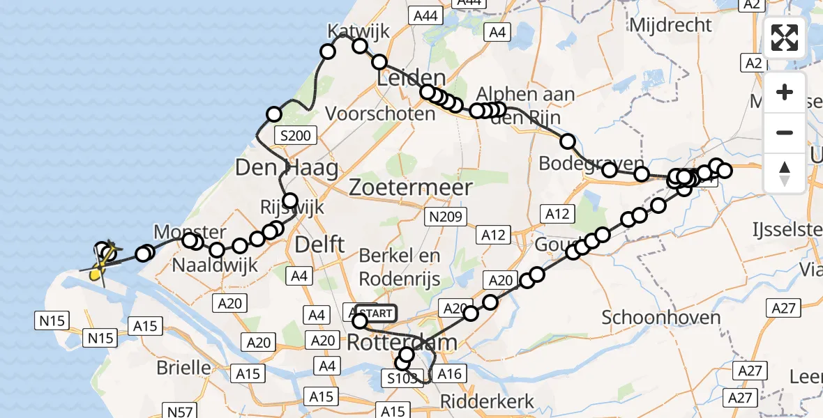 Routekaart van de vlucht: Politieheli naar Hoek van Holland, Otterdijk