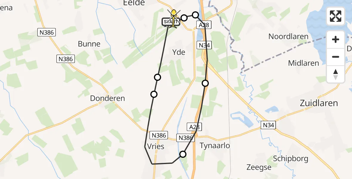 Routekaart van de vlucht: Lifeliner 4 naar Groningen Airport Eelde, Moespot